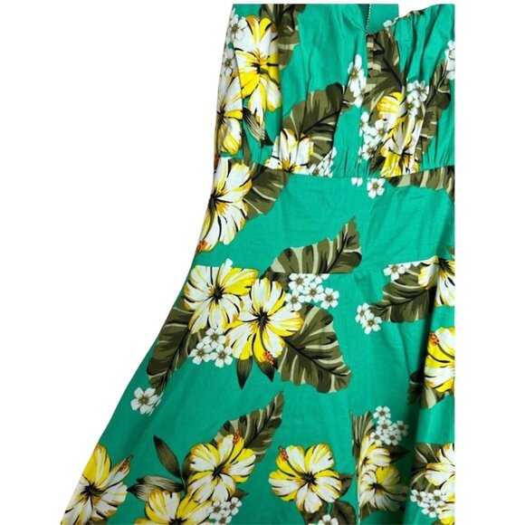 Sara USA Tropical Cotton Halter Dress With Smocked Back Green & Yellow Floral 30 - Picture 3 of 7